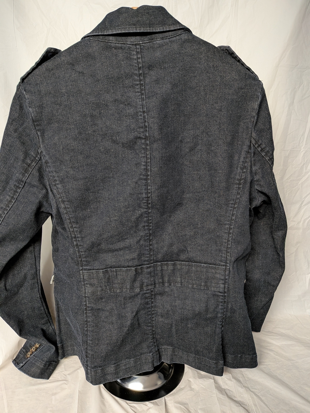 Talbots Jacket Women Sz 10 Black Denim Jean Collar 3 Button Front Stretch - Picture 4 of 7